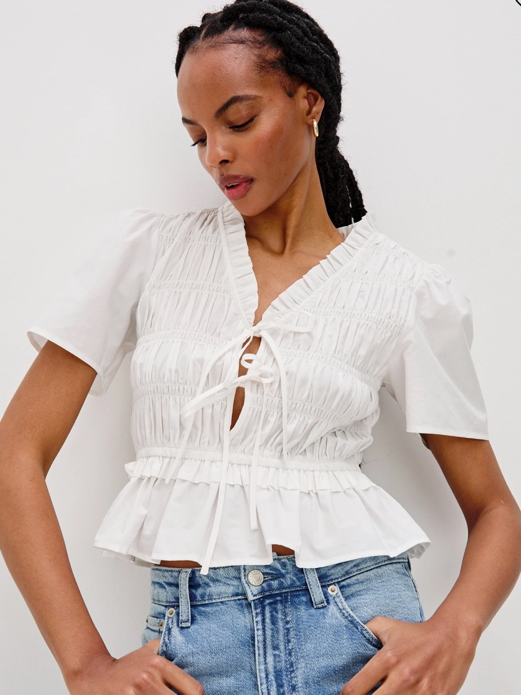Rails Portia White Smocked Tie-Front Top — image 5 of 7